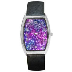 Purple Violet Glitter Galaxy Nebula Space Pattern Barrel Style Metal Watch