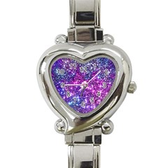 Purple Violet Glitter Galaxy Nebula Space Pattern Heart Italian Charm Watch