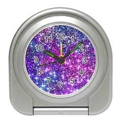 Purple Violet Glitter Galaxy Nebula Space Pattern Travel Alarm Clock