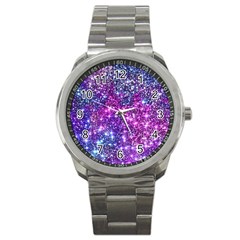 Purple Violet Glitter Galaxy Nebula Space Pattern Sport Metal Watch