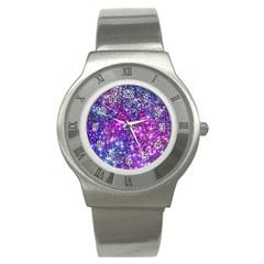 Purple Violet Glitter Galaxy Nebula Space Pattern Stainless Steel Watch by Perong