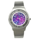 Purple Violet Glitter Galaxy Nebula Space Pattern Stainless Steel Watch Front