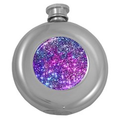 Purple Violet Glitter Galaxy Nebula Space Pattern Round Hip Flask (5 oz)