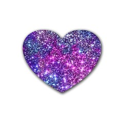 Purple Violet Glitter Galaxy Nebula Space Pattern Rubber Coaster (Heart)