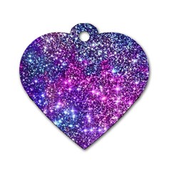 Purple Violet Glitter Galaxy Nebula Space Pattern Dog Tag Heart (One Side)