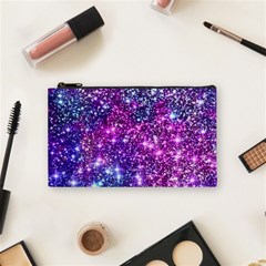 Purple Violet Glitter Galaxy Nebula Space Pattern Cosmetic Bag (small) by Perong