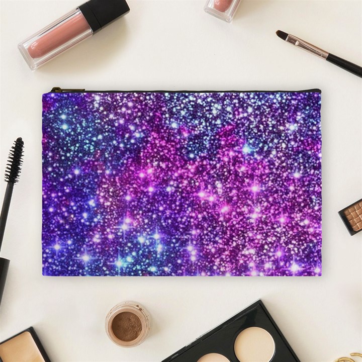 Purple Violet Glitter Galaxy Nebula Space Pattern Cosmetic Bag (Large)