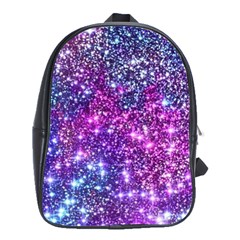 Purple Violet Glitter Galaxy Nebula Space Pattern School Bag (Large)