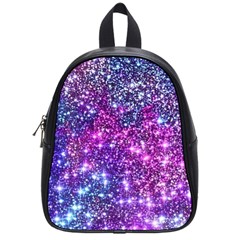 Purple Violet Glitter Galaxy Nebula Space Pattern School Bag (Small)