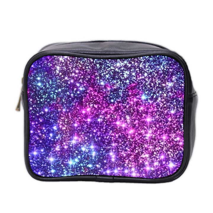 Purple Violet Glitter Galaxy Nebula Space Pattern Mini Toiletries Bag (Two Sides)