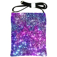 Purple Violet Glitter Galaxy Nebula Space Pattern Shoulder Sling Bag