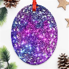 Purple Violet Glitter Galaxy Nebula Space Pattern Ornament (oval Filigree) by Perong