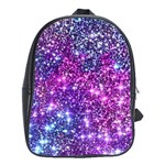 Purple Violet Glitter Galaxy Nebula Space Pattern School Bag (XL) Front