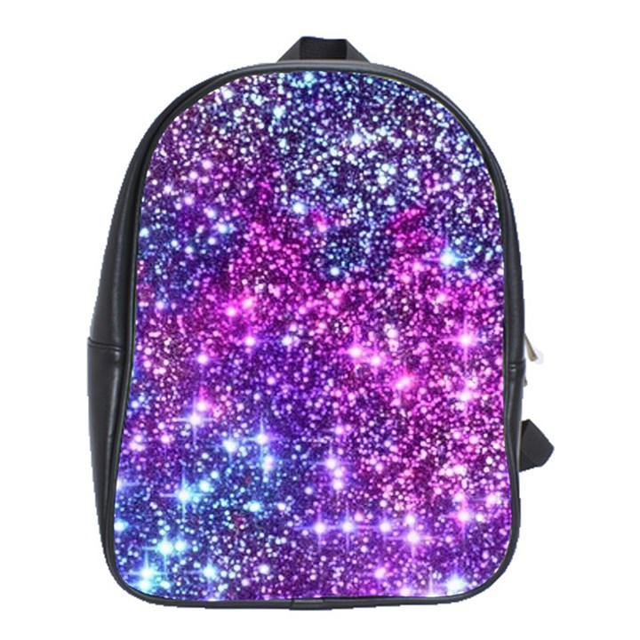 Purple Violet Glitter Galaxy Nebula Space Pattern School Bag (XL)