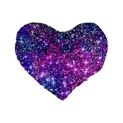 Purple Violet Glitter Galaxy Nebula Space Pattern Standard 16  Premium Heart Shape Cushions