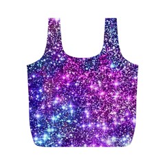 Purple Violet Glitter Galaxy Nebula Space Pattern Full Print Recycle Bag (M)