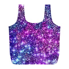 Purple Violet Glitter Galaxy Nebula Space Pattern Full Print Recycle Bag (L)