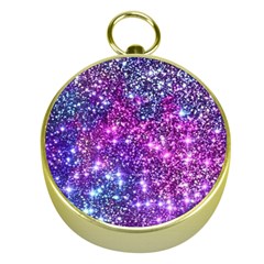 Purple Violet Glitter Galaxy Nebula Space Pattern Gold Compasses by Perong