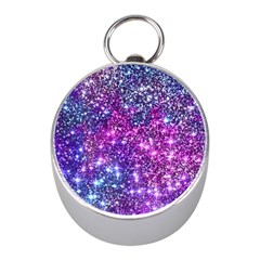 Purple Violet Glitter Galaxy Nebula Space Pattern Mini Silver Compasses by Perong