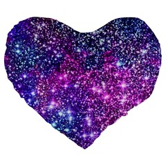 Purple Violet Glitter Galaxy Nebula Space Pattern Large 19  Premium Flano Heart Shape Cushions