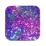 Purple Violet Glitter Galaxy Nebula Space Pattern Square Metal Box (Black) Front