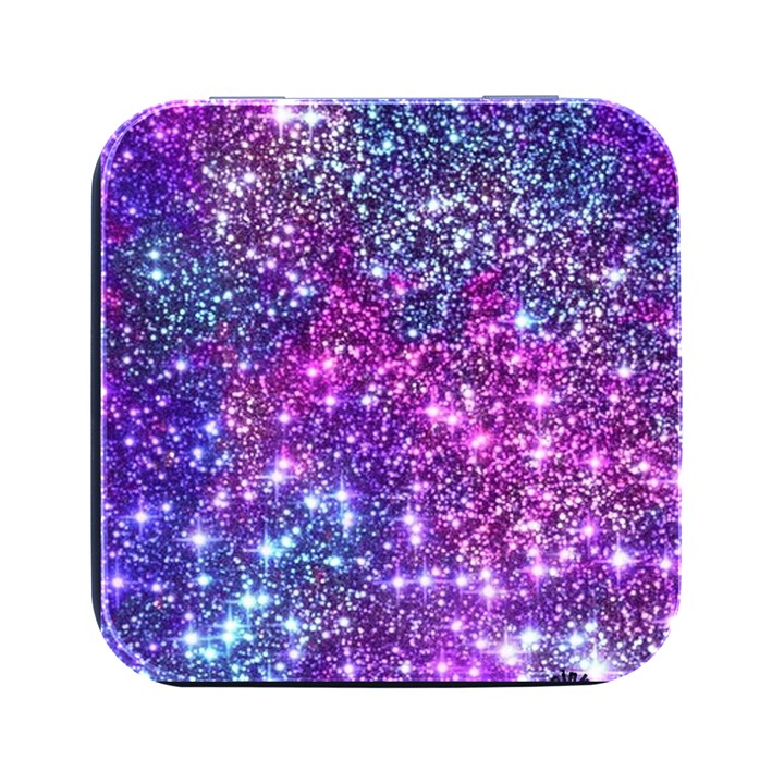 Purple Violet Glitter Galaxy Nebula Space Pattern Square Metal Box (Black)