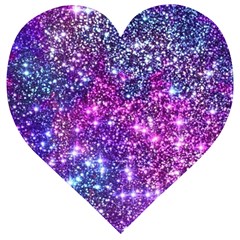 Purple Violet Glitter Galaxy Nebula Space Pattern Wooden Puzzle Heart by Perong