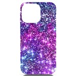 Purple Violet Glitter Galaxy Nebula Space Pattern iPhone 14 Pro Max Black UV Print Case Front