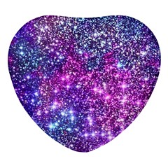 Purple Violet Glitter Galaxy Nebula Space Pattern Heart Glass Fridge Magnet (4 pack)