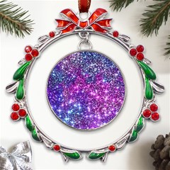 Purple Violet Glitter Galaxy Nebula Space Pattern Metal X mas Wreath Ribbon Ornament by Perong