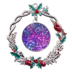 Purple Violet Glitter Galaxy Nebula Space Pattern Metal X mas Wreath Holly Leaf Ornament by Perong