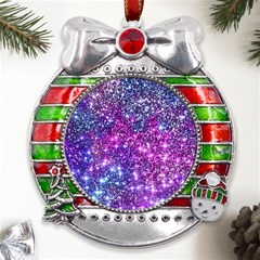 Purple Violet Glitter Galaxy Nebula Space Pattern Metal X mas Ribbon With Red Crystal Round Ornament by Perong