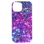 Purple Violet Glitter Galaxy Nebula Space Pattern iPhone 15 Plus Black UV Print PC Hardshell Case Front