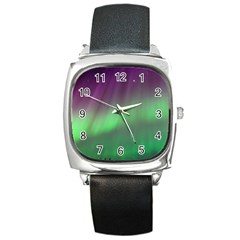 Northern Lights Green Aurora Borealis Square Metal Watch by Perong