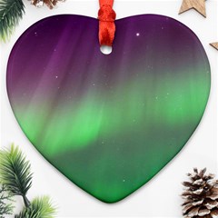 Northern Lights Green Aurora Borealis Heart Ornament (two Sides)