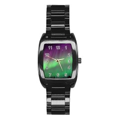 Northern Lights Green Aurora Borealis Stainless Steel Barrel Watch by Perong