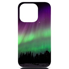 Northern Lights Green Aurora Borealis Iphone 14 Pro Black Uv Print Case by Perong