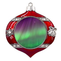 Northern Lights Green Aurora Borealis Metal Snowflake And Bell Red Ornament by Perong