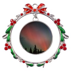 Aurora Borealis Alaska Sky Metal X mas Wreath Ribbon Ornament by Perong