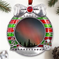 Aurora Borealis Alaska Sky Metal X mas Ribbon With Red Crystal Round Ornament by Perong