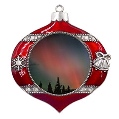 Aurora Borealis Alaska Sky Metal Snowflake And Bell Red Ornament by Perong