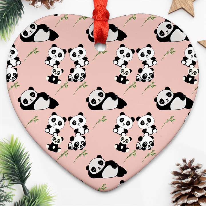 Cute Panda Animal Pattern Heart Ornament (Two Sides)