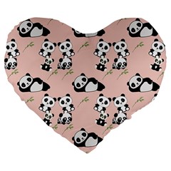 Cute Panda Animal Pattern Large 19  Premium Flano Heart Shape Cushions by Perong