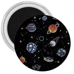 Glittering Planets Space Galaxy Glitter Black 3  Magnets by Perong