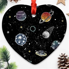 Glittering Planets Space Galaxy Glitter Black Ornament (heart)