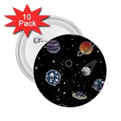 Glittering Planets Space Galaxy Glitter Black 2 25  Buttons (10 Pack)  by Perong