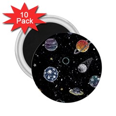 Glittering Planets Space Galaxy Glitter Black 2 25  Magnets (10 Pack)  by Perong