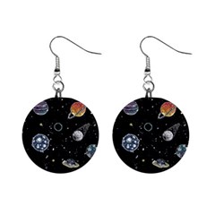 Glittering Planets Space Galaxy Glitter Black Mini Button Earrings by Perong