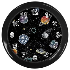 Glittering Planets Space Galaxy Glitter Black Wall Clock (black) by Perong