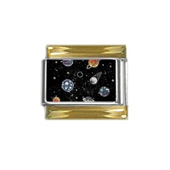 Glittering Planets Space Galaxy Glitter Black Gold Trim Italian Charm (9mm) by Perong